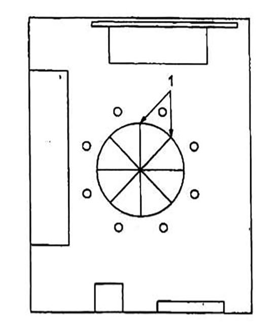 Hình A.6 - Ví dụ về thiết kế mặt bằng của khu vực thử dùng để làm việc trong buồng thử hoặc trong nhóm làm việc