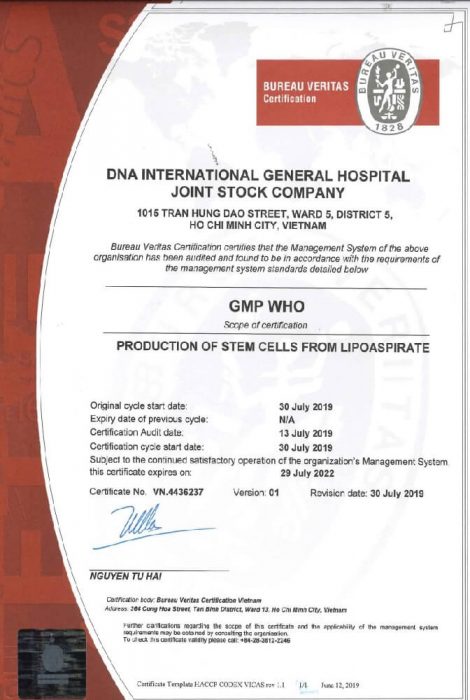 Chứng nhận GMP WHO cho phòng LAB đạt chuẩn tại Bệnh viện Quốc tế DNA.