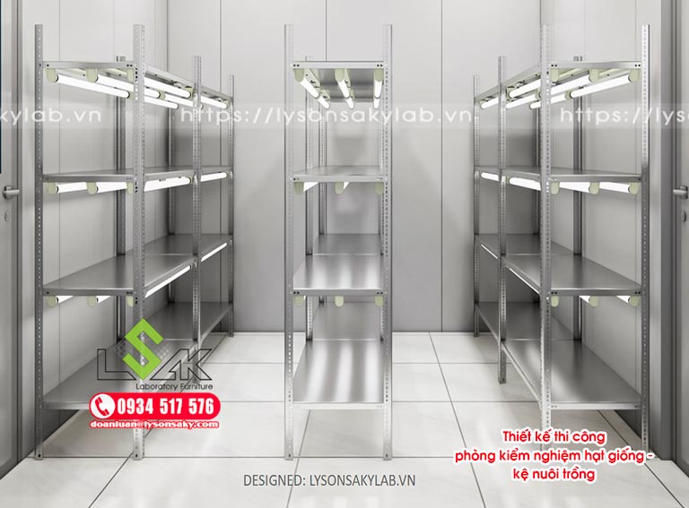 Thiết kế thi côngphòng kiểm nghiệm hạt giống - kệ nuôi trồng