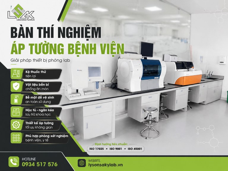 Bàn thí nghiệm áp tường bệnh viện