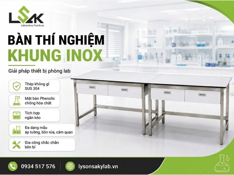 Bàn thí nghiệm khung inox