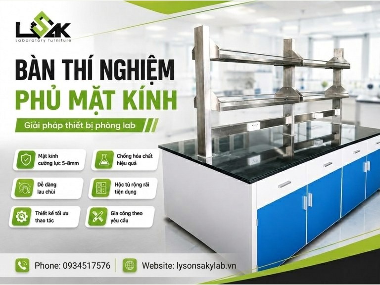 Bàn thí nghiệm phủ mặt kính