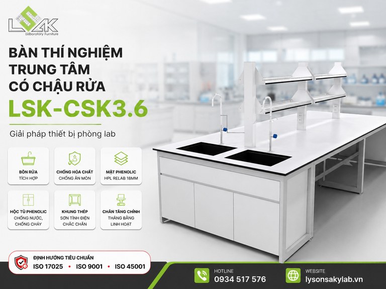 Bàn thí nghiệm trung tâm có chậu rửa LSK-CSK3.6