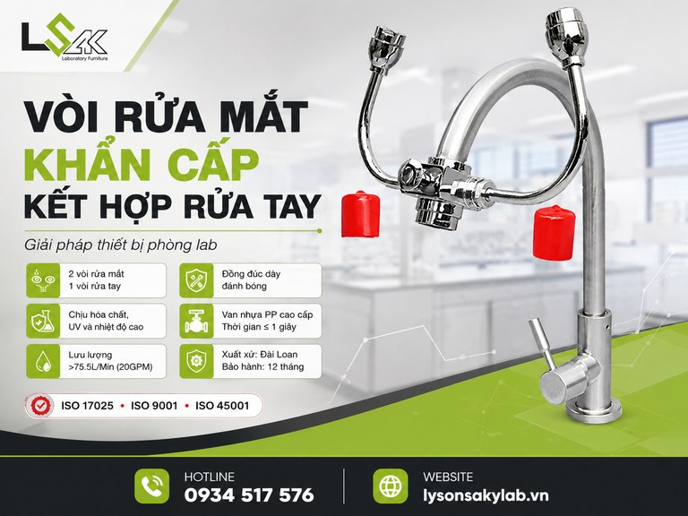 Vòi rửa mắt khẩn cấp kết hợp rửa tay
