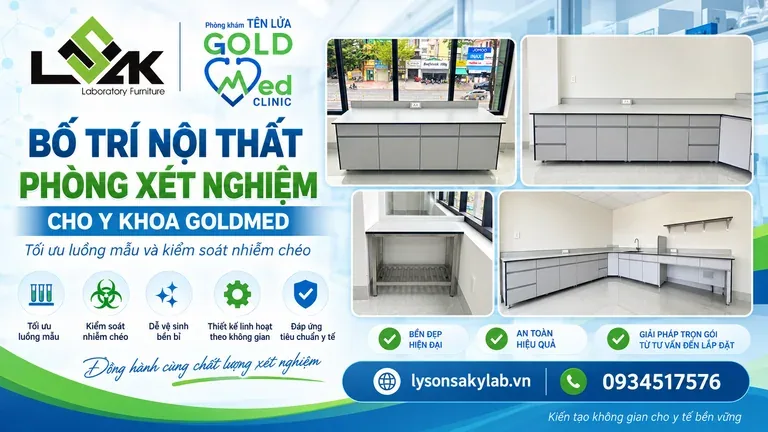 Bố trí nội thất phòng xét nghiệm cho Y Khoa GoldMed, tối ưu luồng mẫu và kiểm soát nhiễm chéo
