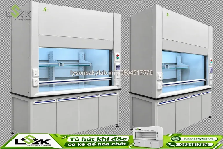 Tủ hút khí độc có kệ để hóa chất